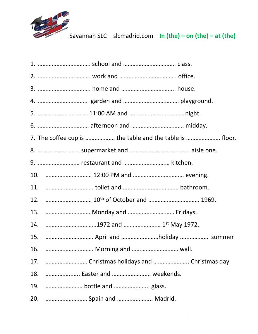 In on at online exercise Live Worksheets