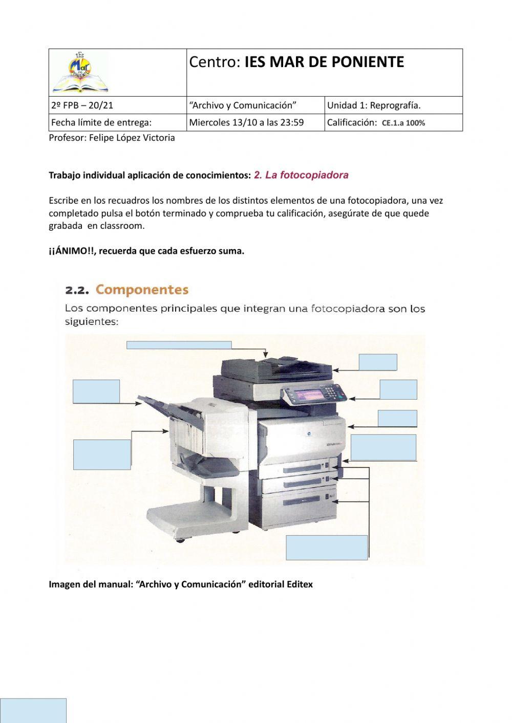 Componentes  de una fotocopiadora