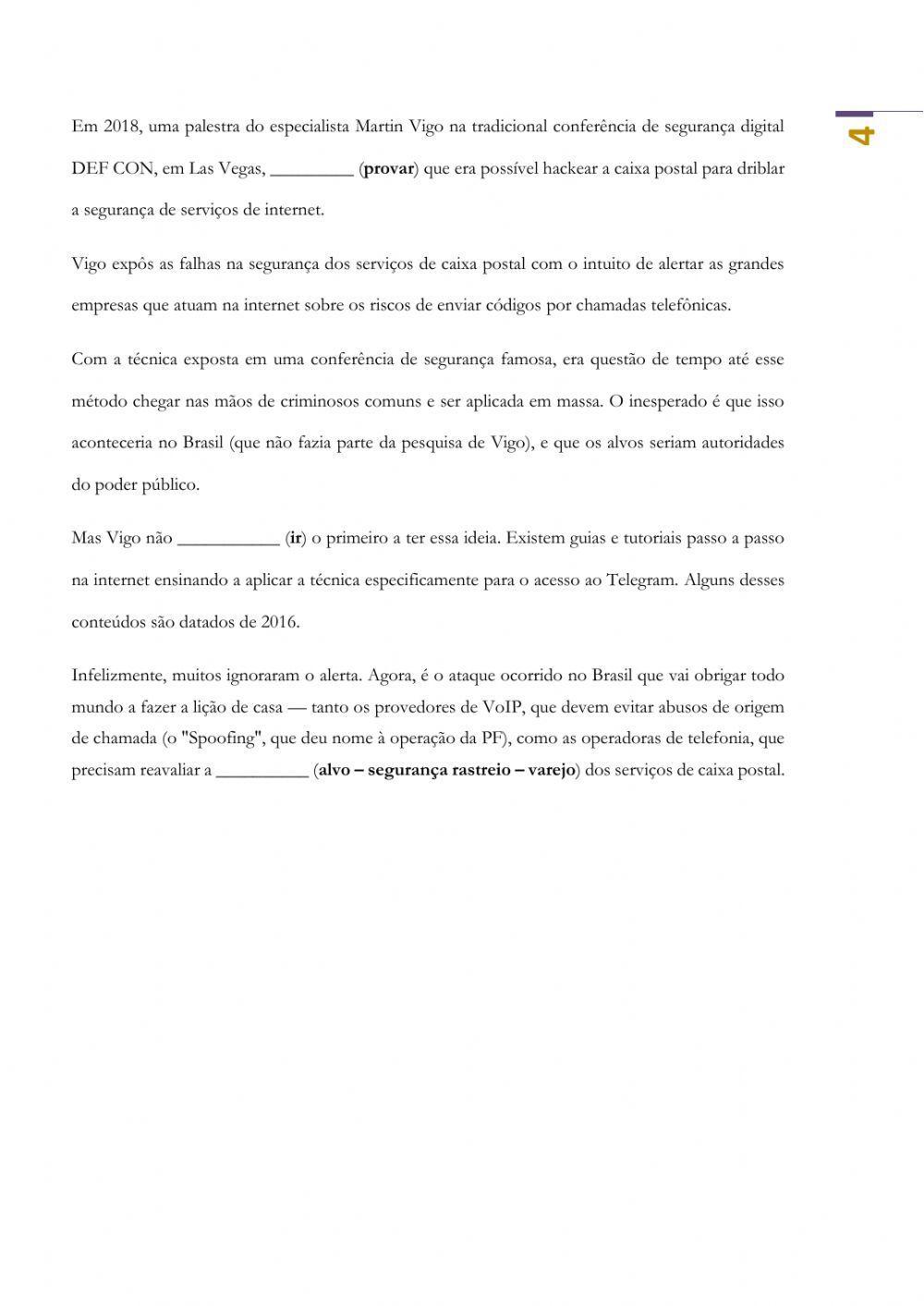 TELEGRAM - PRETÉRITO PERFEITO