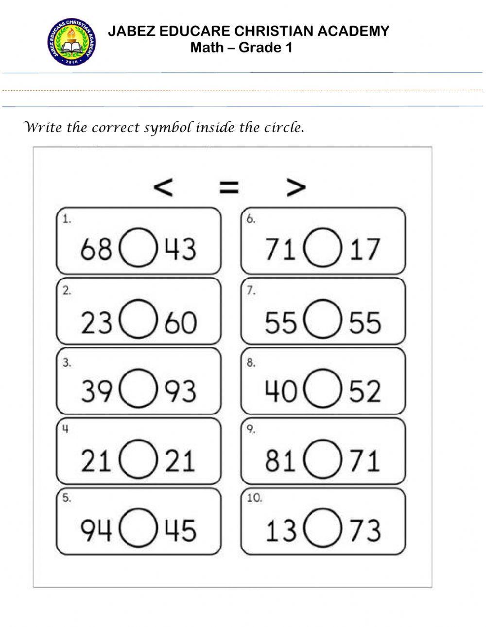 Greater , less than and equal