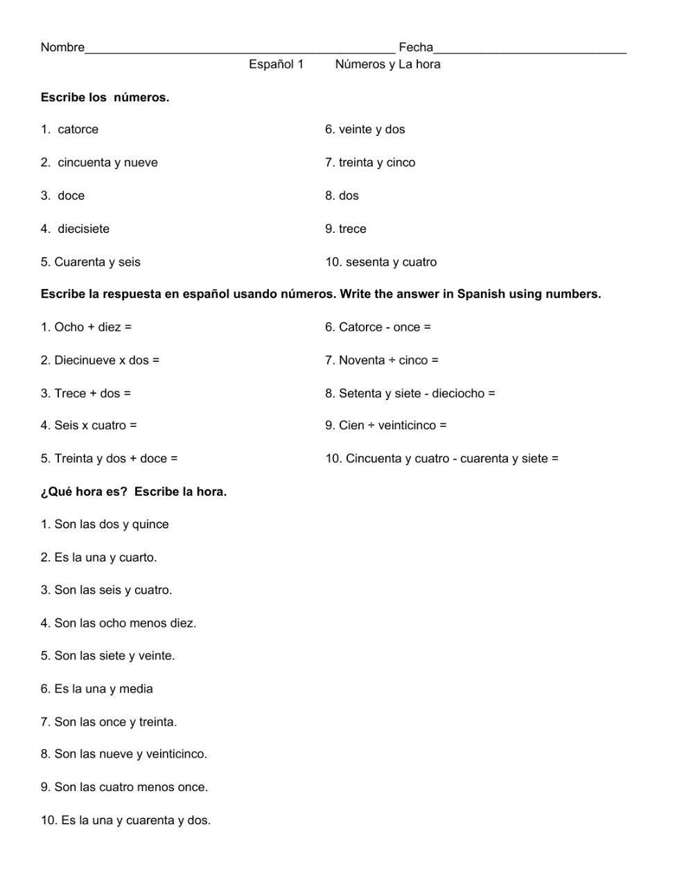 Números y La hora Recognition