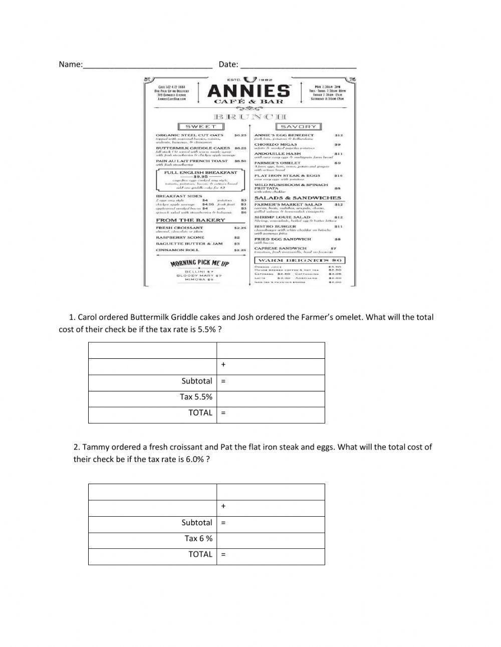 Annie's Cafe Tax 1