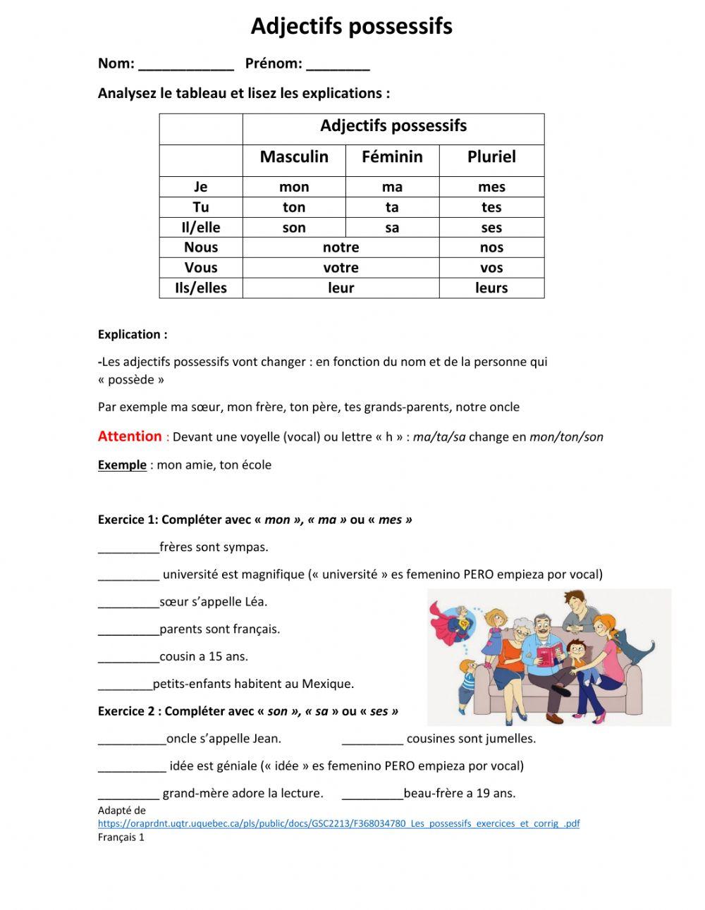 Adjectifs possessifs