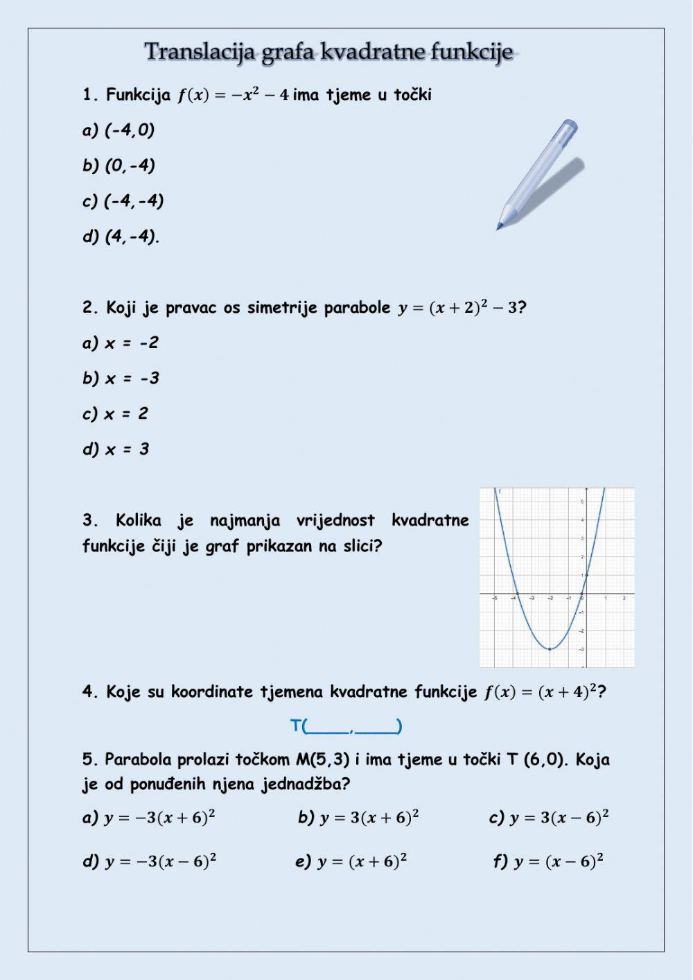 Graf kvadratne funkcije - translacija