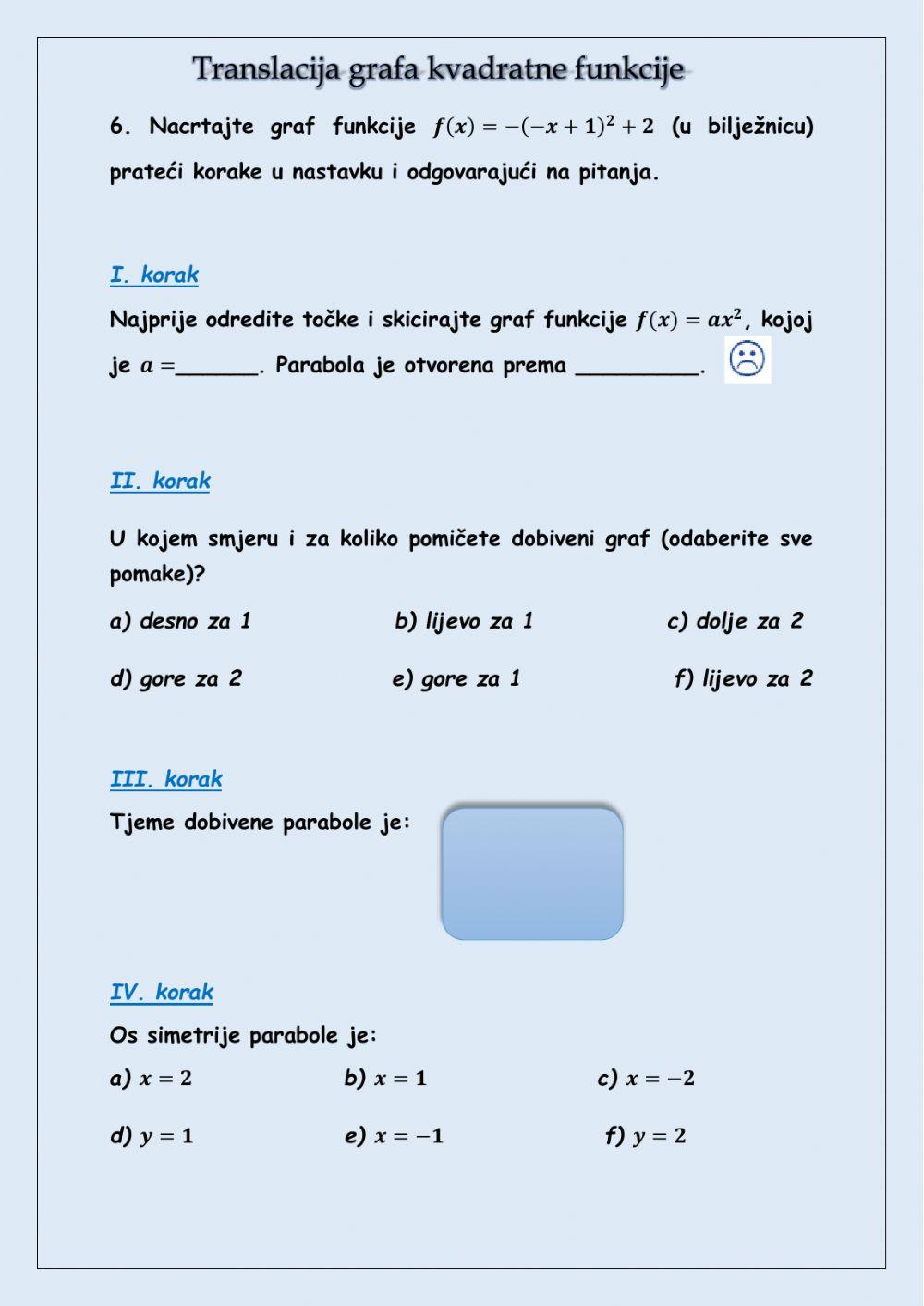 Graf kvadratne funkcije - translacija