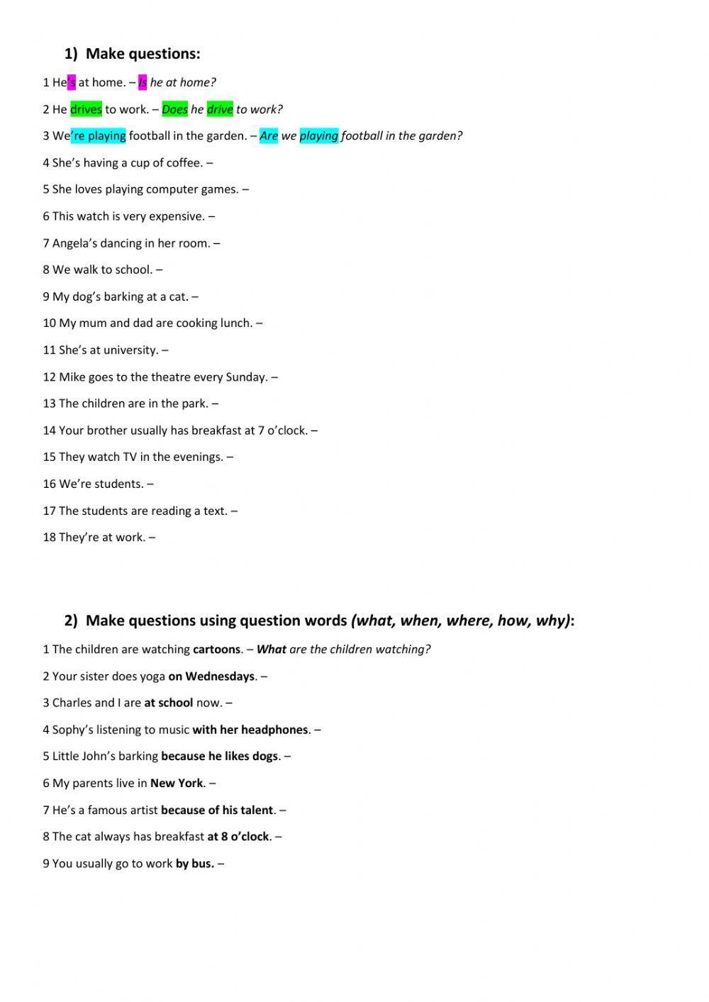 Present Simple and Continuous questions