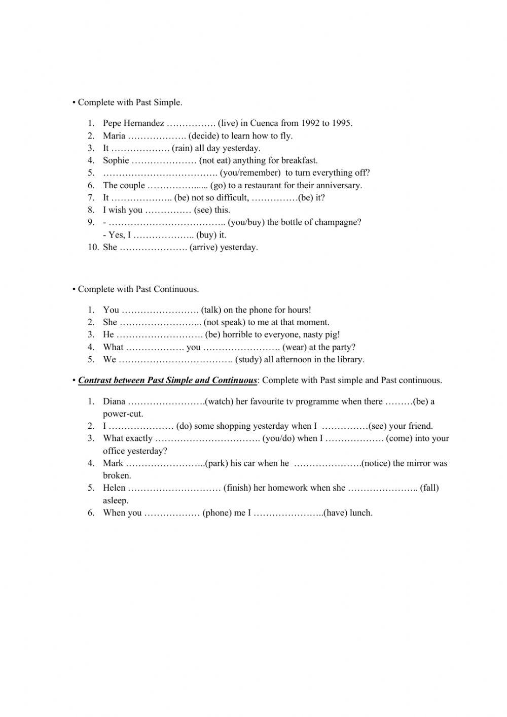 Past simple and Past continuous