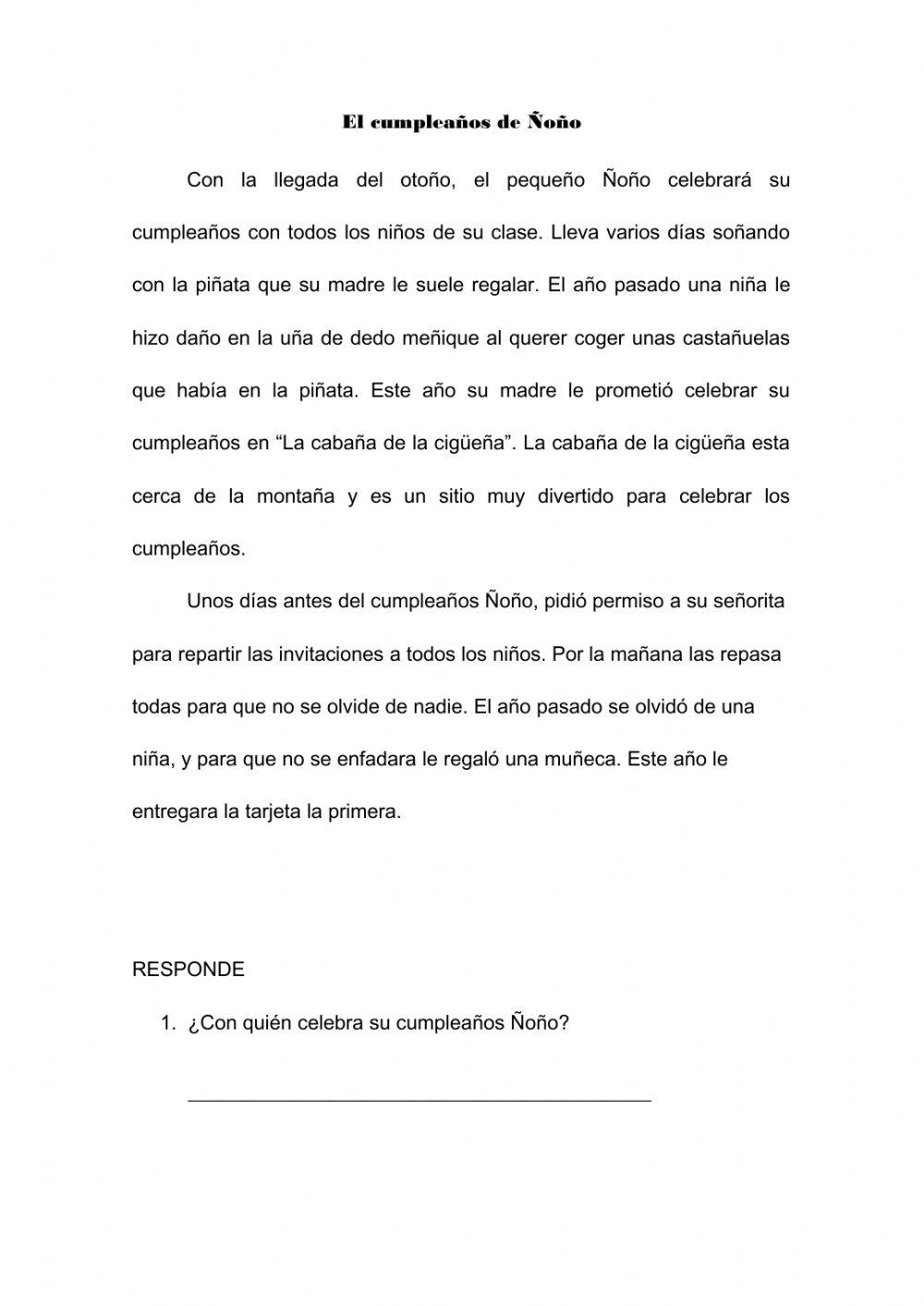Lectura.El cumpleaños de Ñoño.