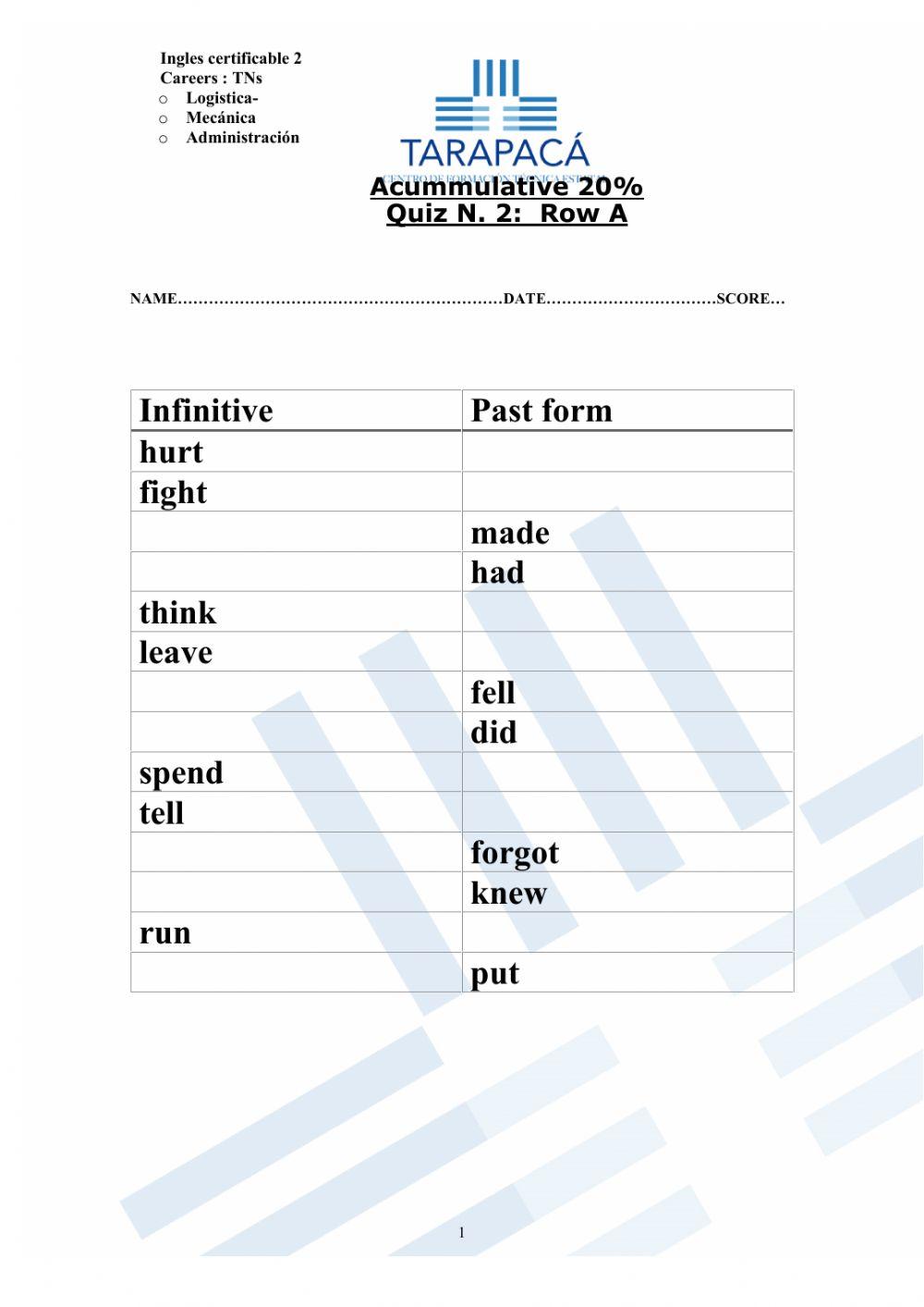 Irregular verbs simple past