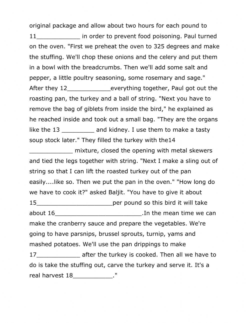 Thanksgiving Listening  Cloze