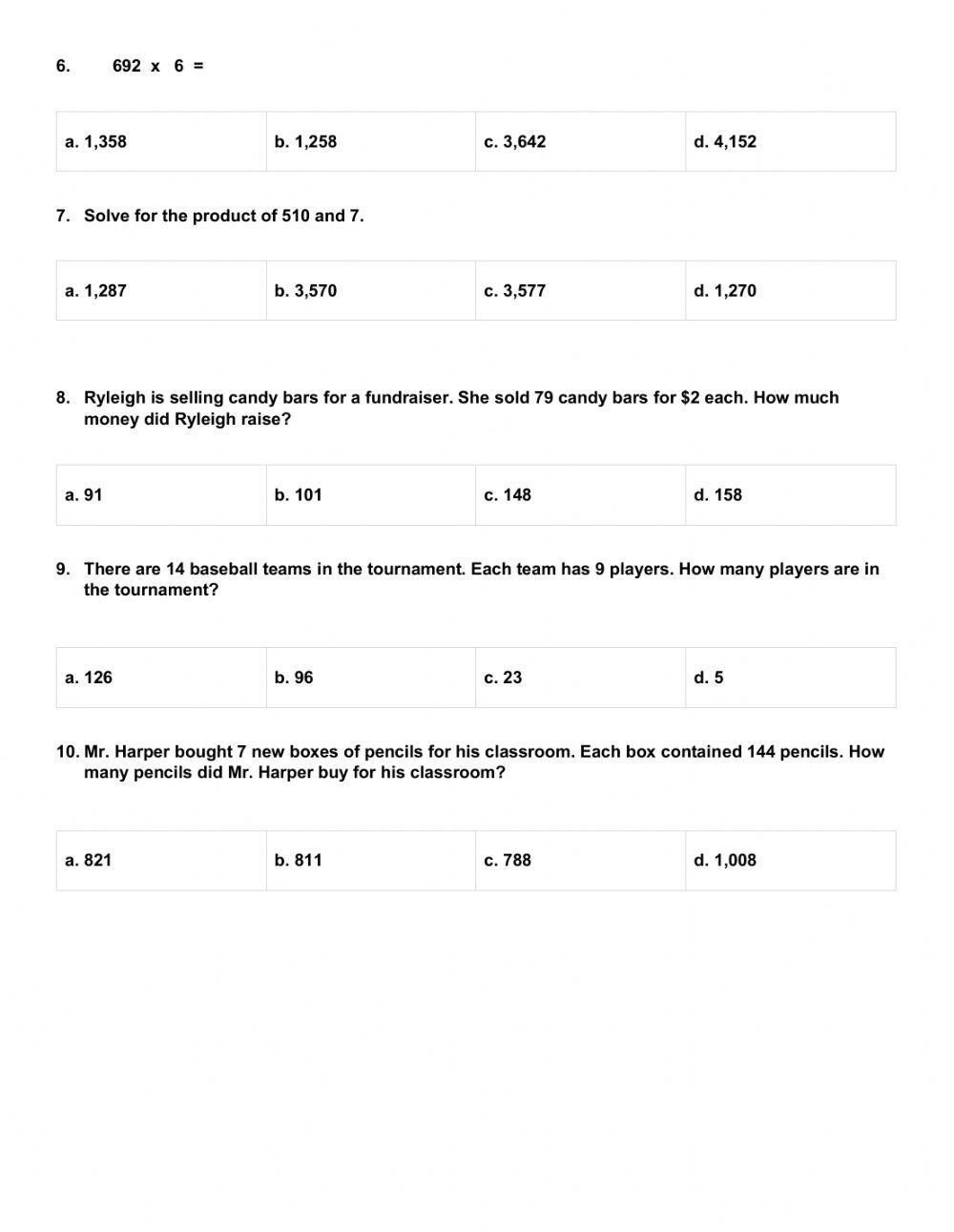 Multiply 2-digits by 1-digits and 3-digits by 1-digit