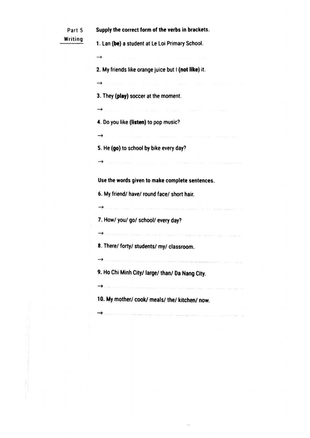 Giữa kỳ lớp 6 (Test 6)