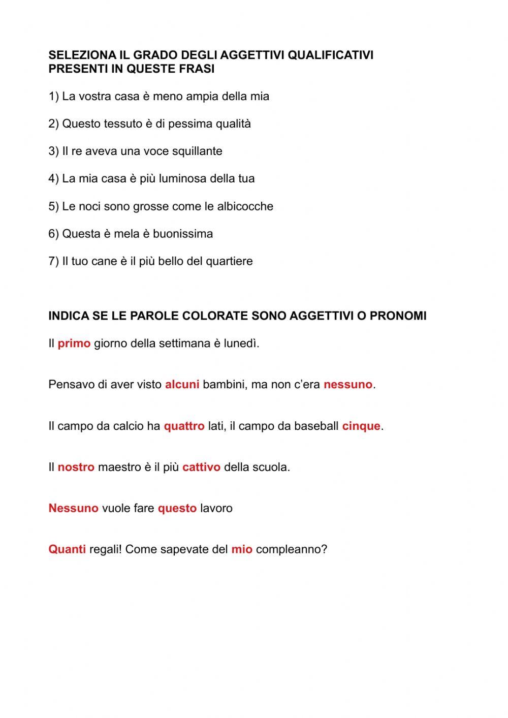 Aggettivi, pronomi, prova facilitata