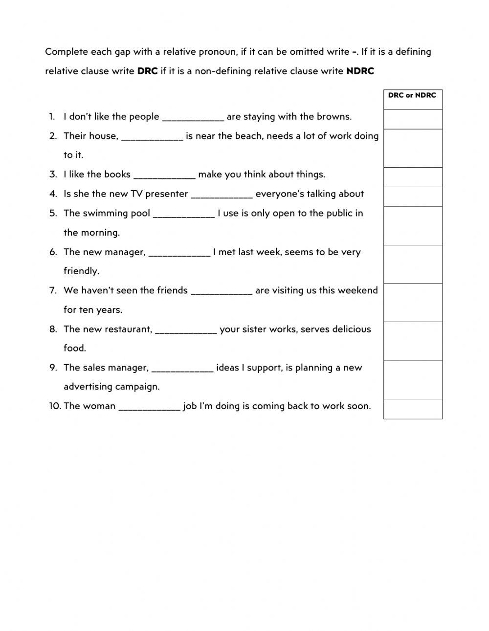 Defining and Non-Defining Relative Clauses