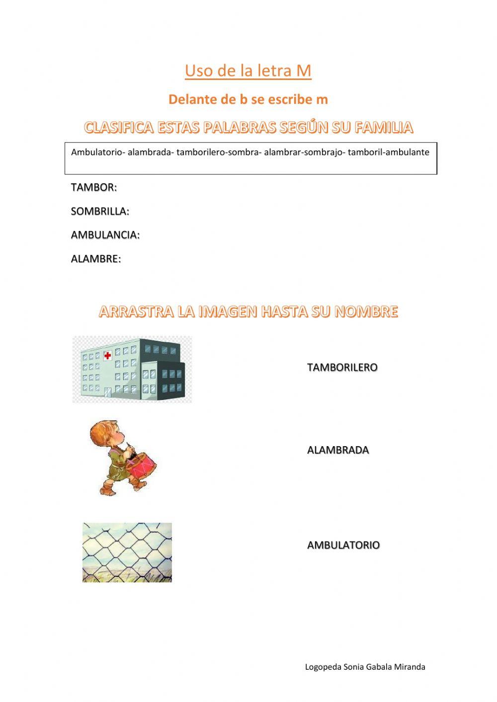 Palabras con m delante de b