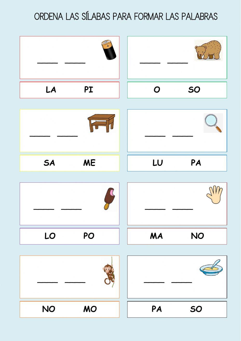 Ordena la sílaba para formar palabras -1