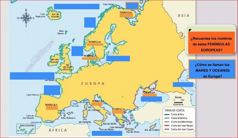 Oceanos, mares y penínsulas de Europa