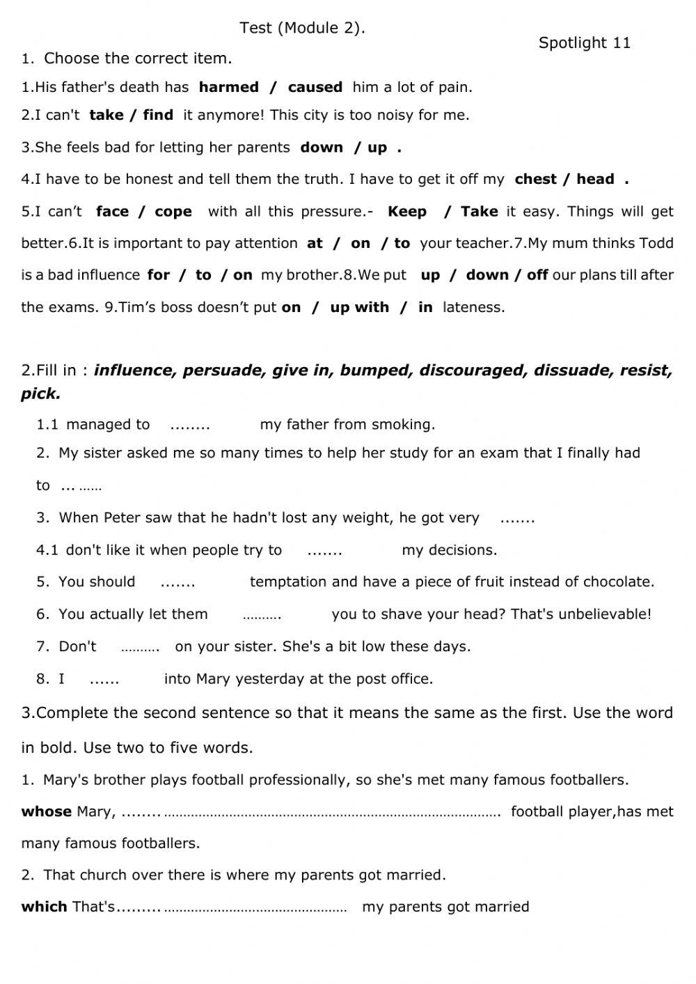Test spotlight 11 module 2 online exercise for live worksheets