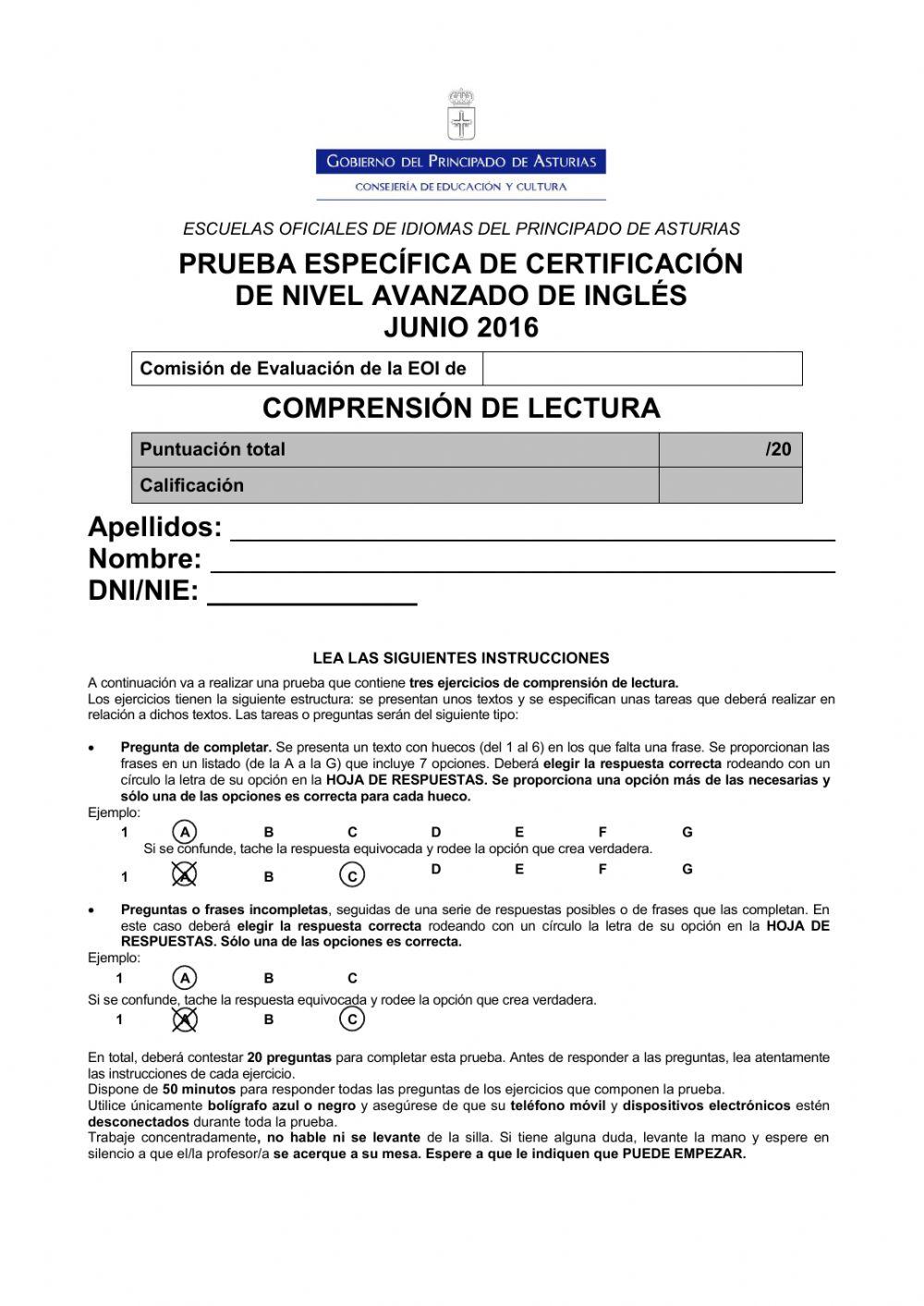 B2 reading test educastur jun 2016