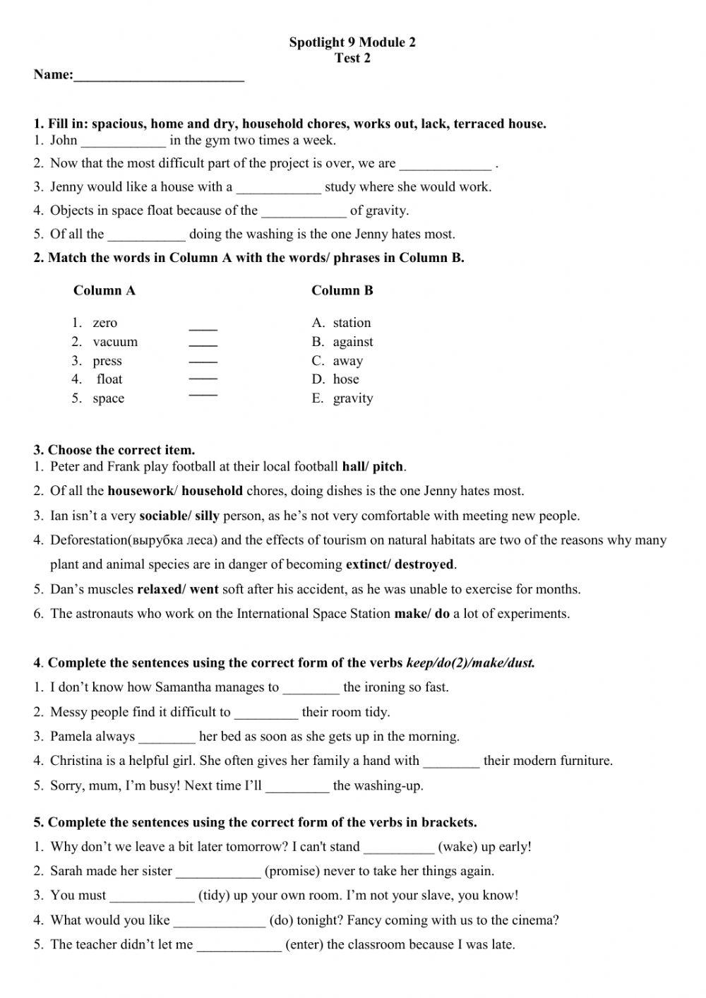Spotlight 9 Module 2 Test V2