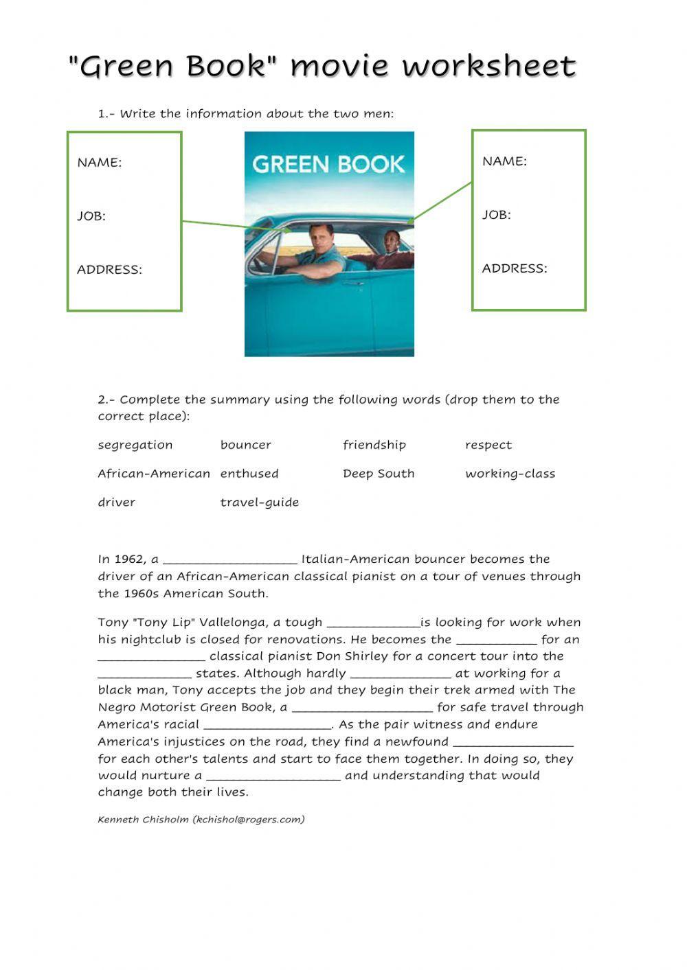 Green book worksheet