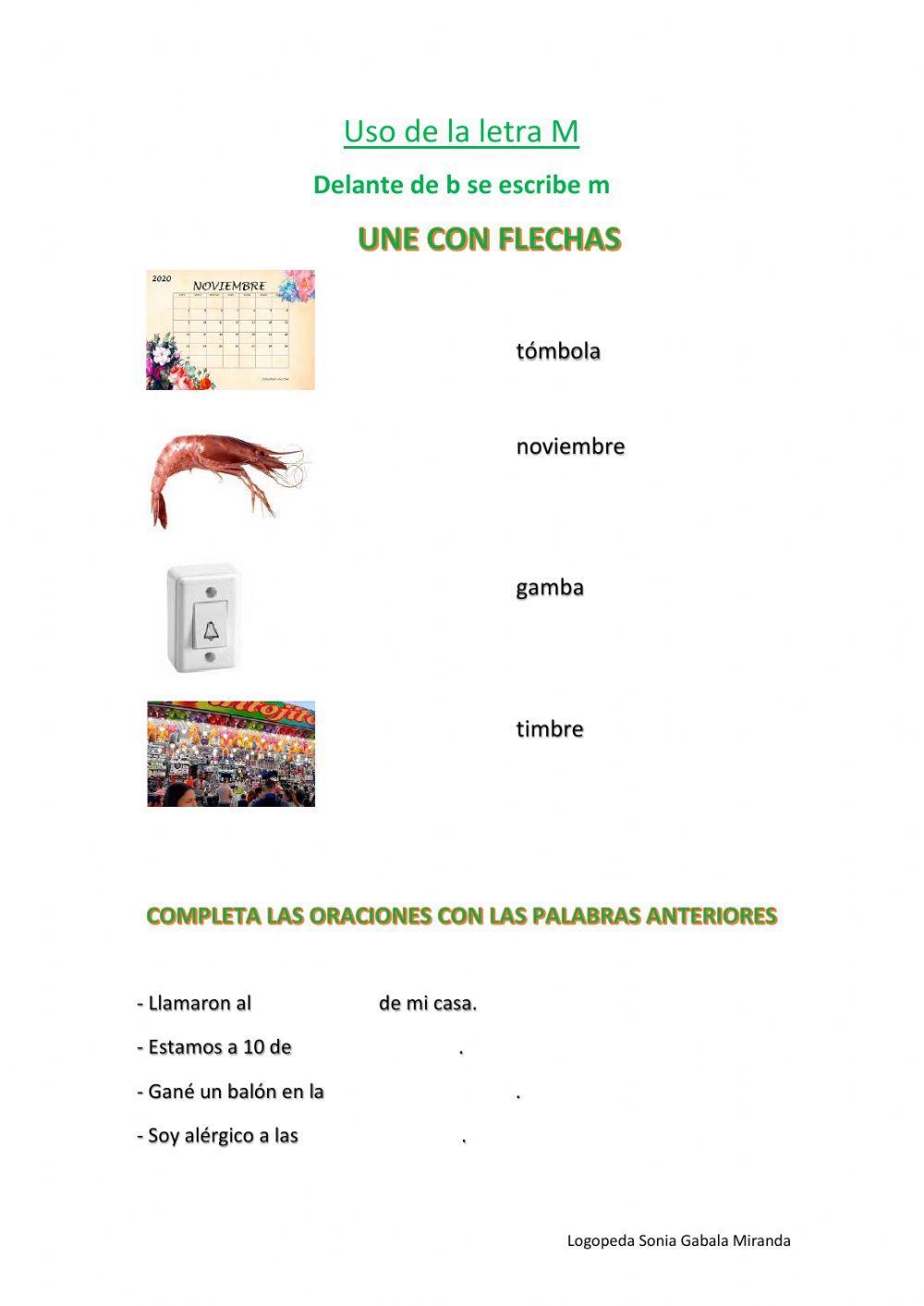 Palabras con m delante de b