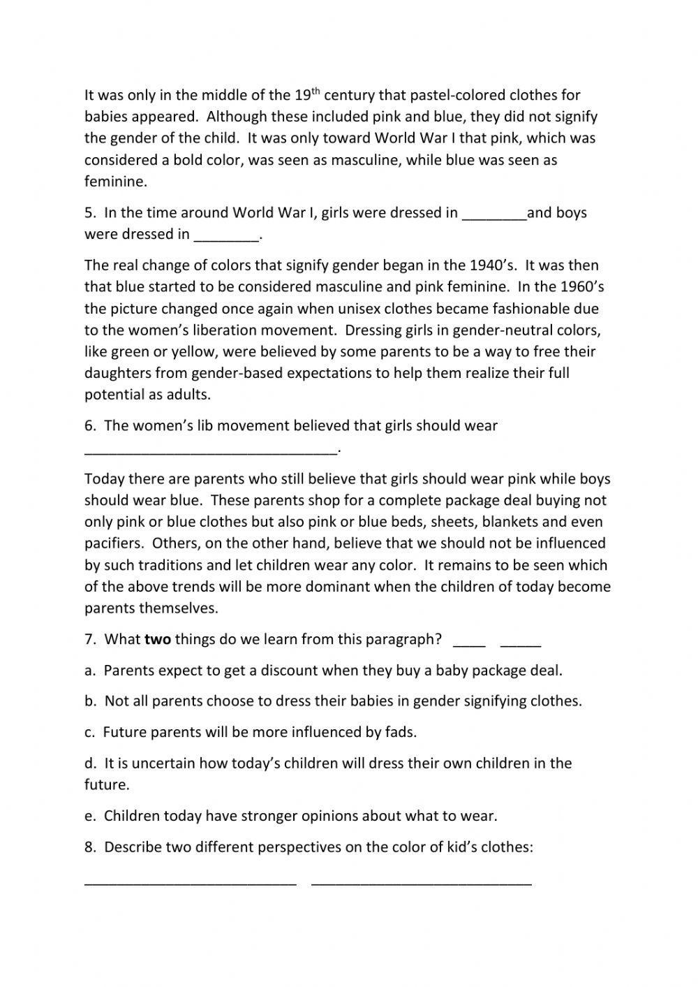 E exam  - Colors of Clothes