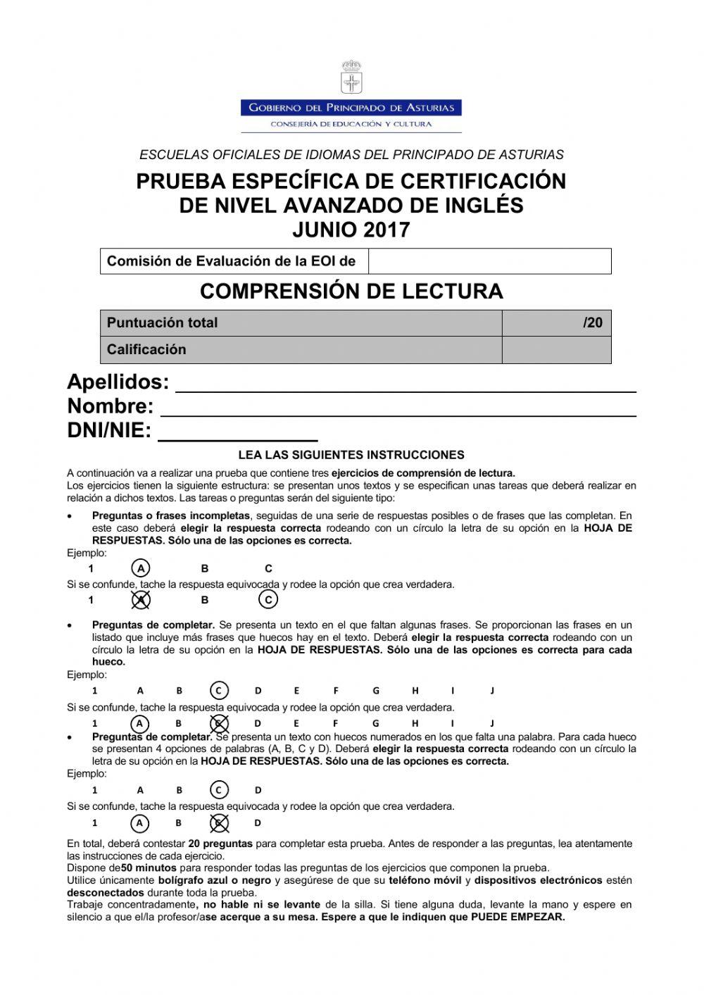 B2 READING TEST EDUCASTUR JUN 2017