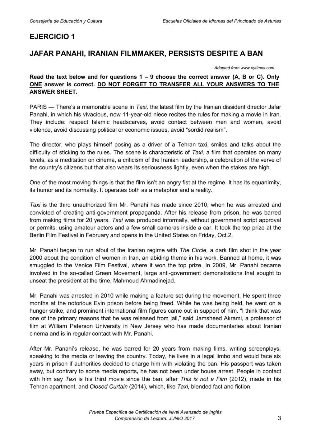 B2 READING TEST EDUCASTUR JUN 2017