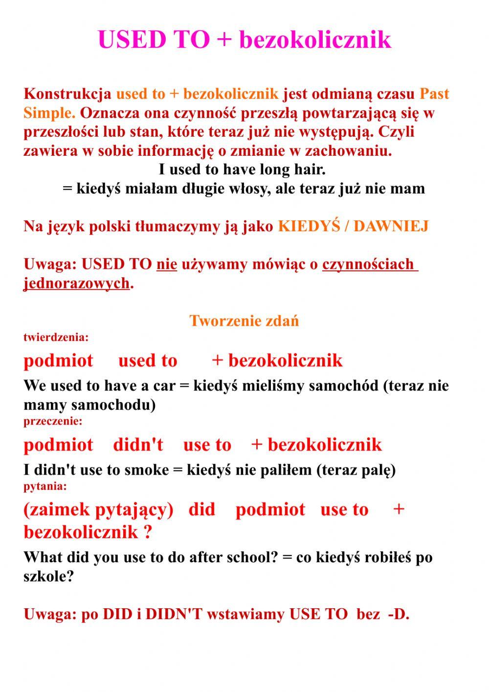 Used to+ bezokolicznik