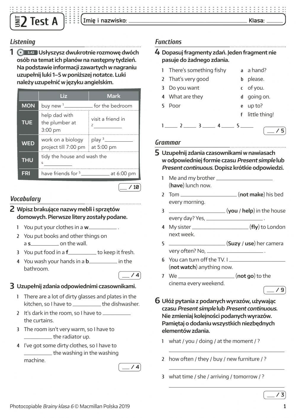 Sprawdzian Język Angielski Klasa 6 Unit 2 Klasa 6 Unit 2 - sprawdzian online exercise for | Live Worksheets