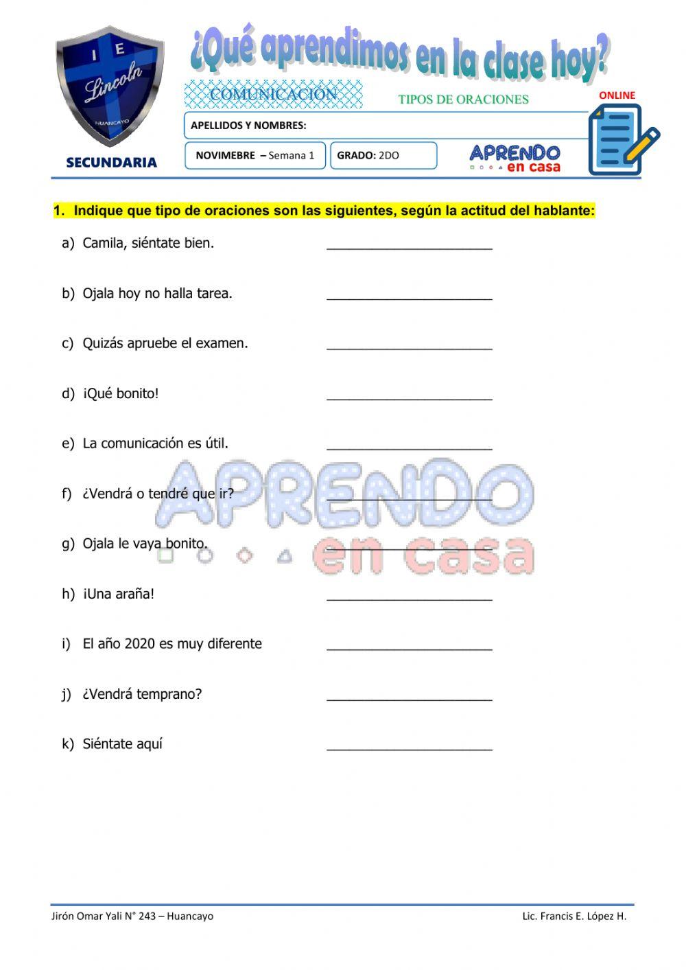 Prac. tipos de oracion SEGUN ACTITUD