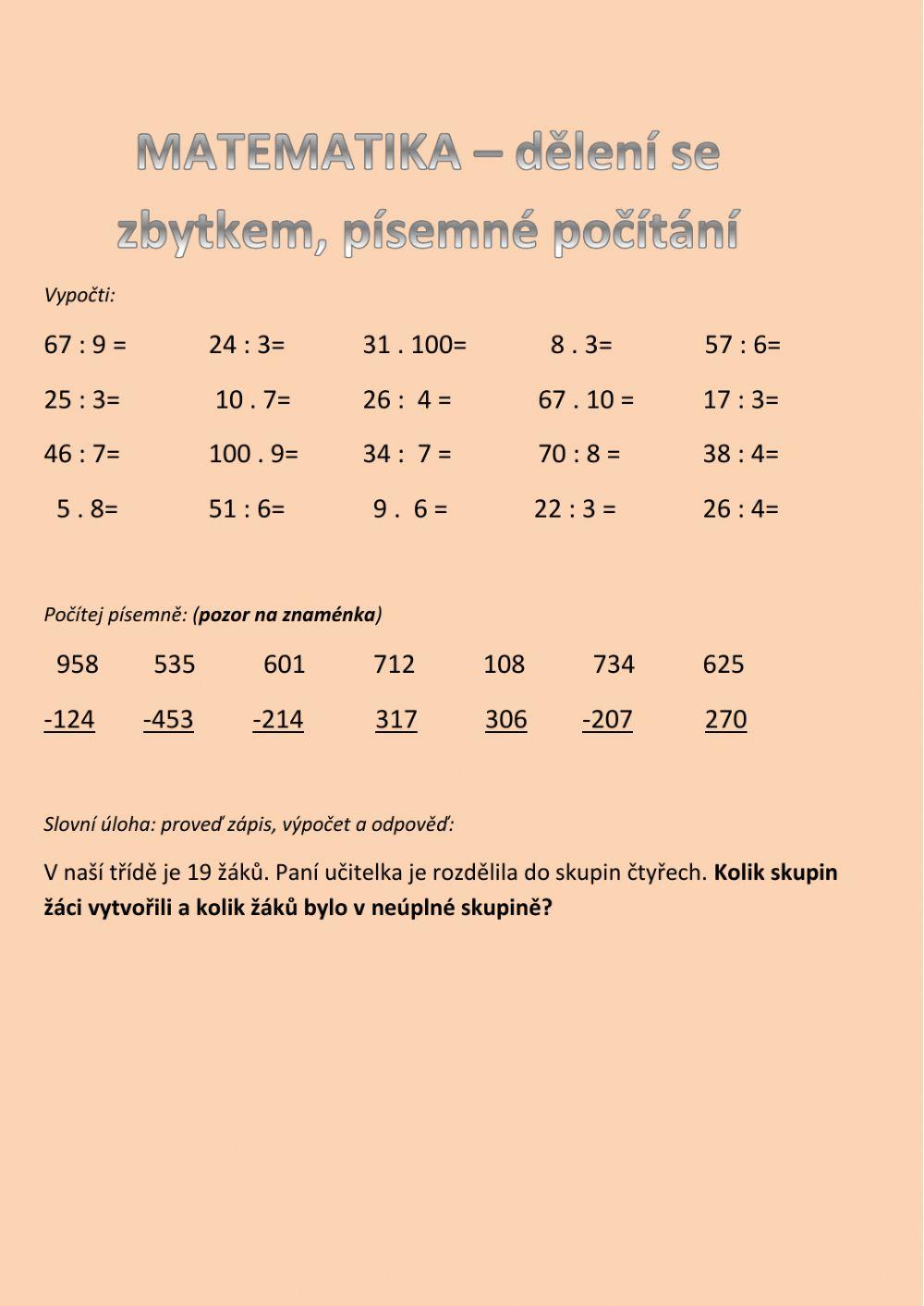 Matematika - násobení a dělení