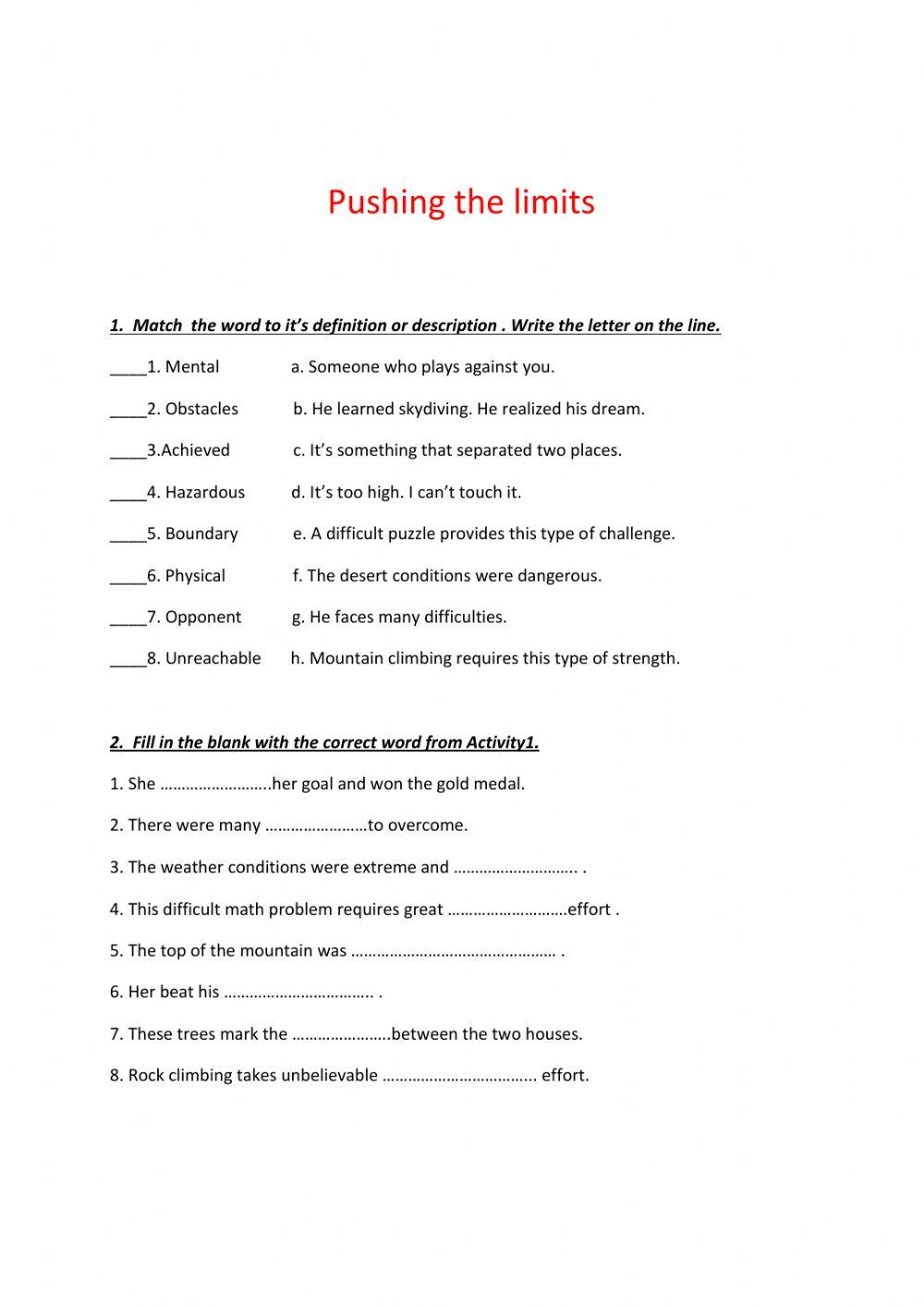 Pushing the limits vocab