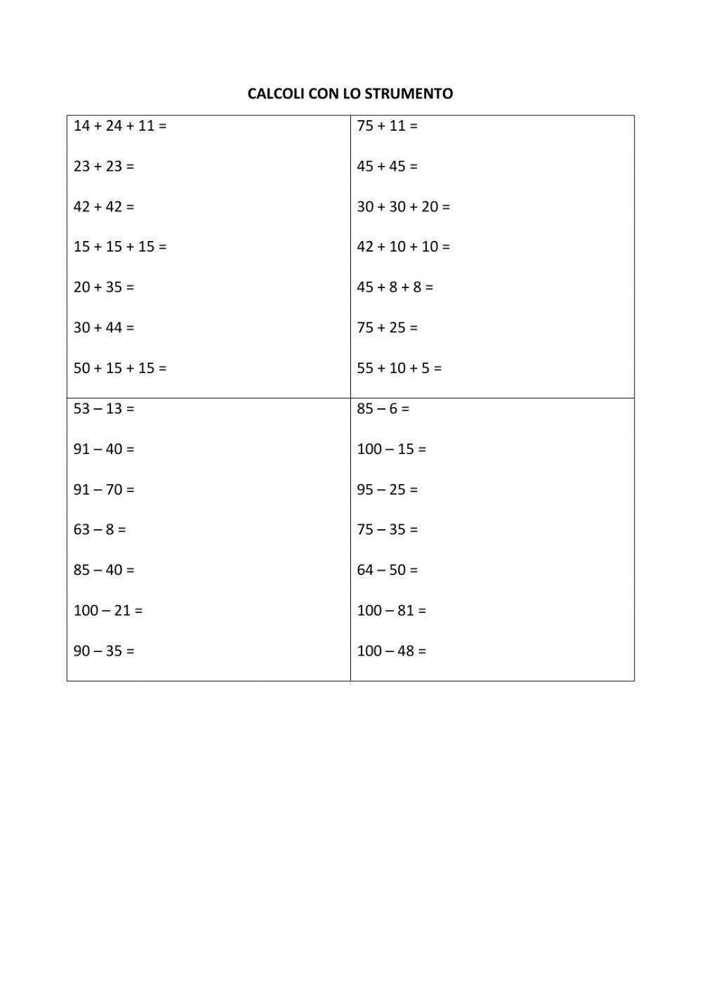 Calcoli con lo strumento