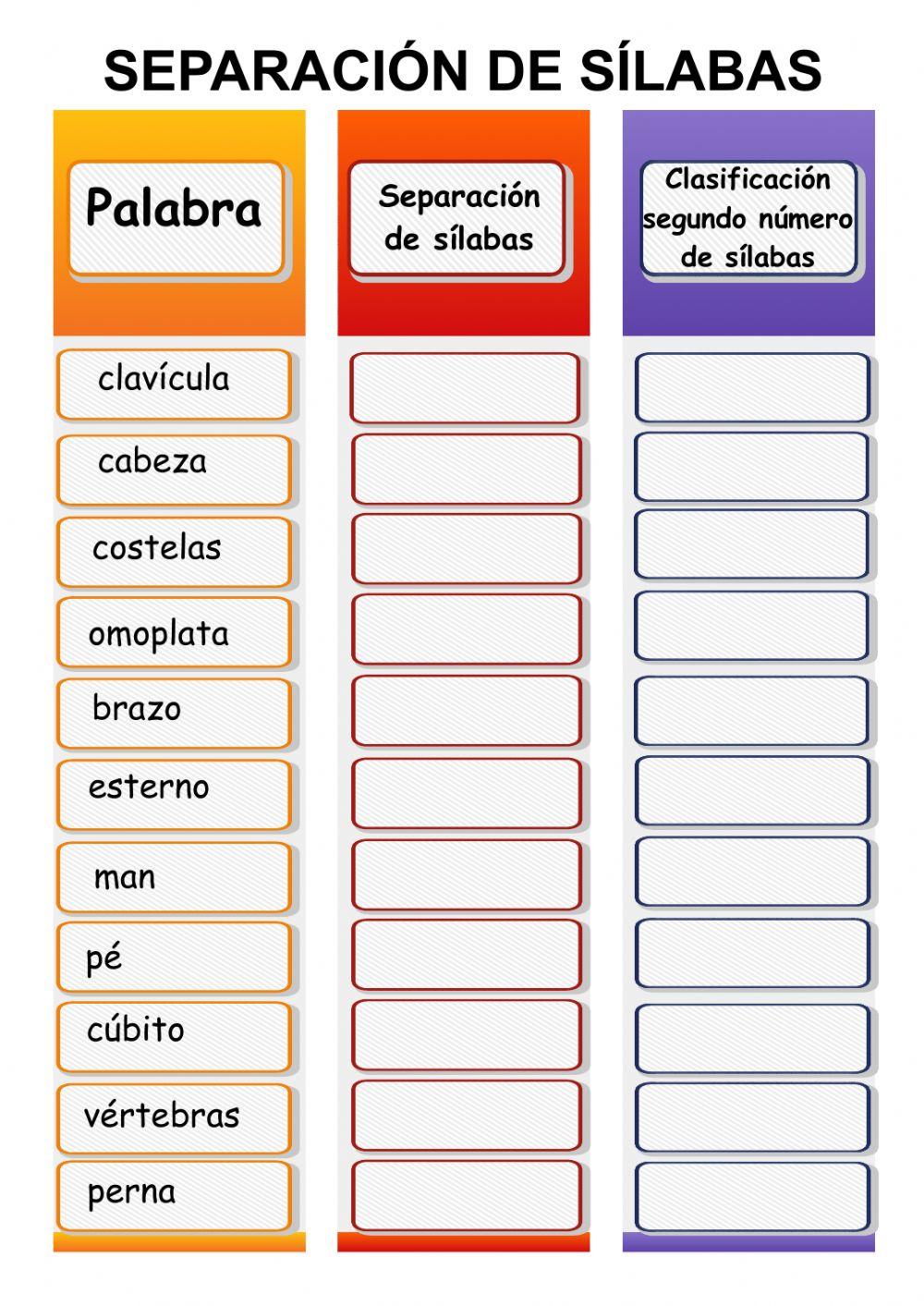 Separación de sílabas