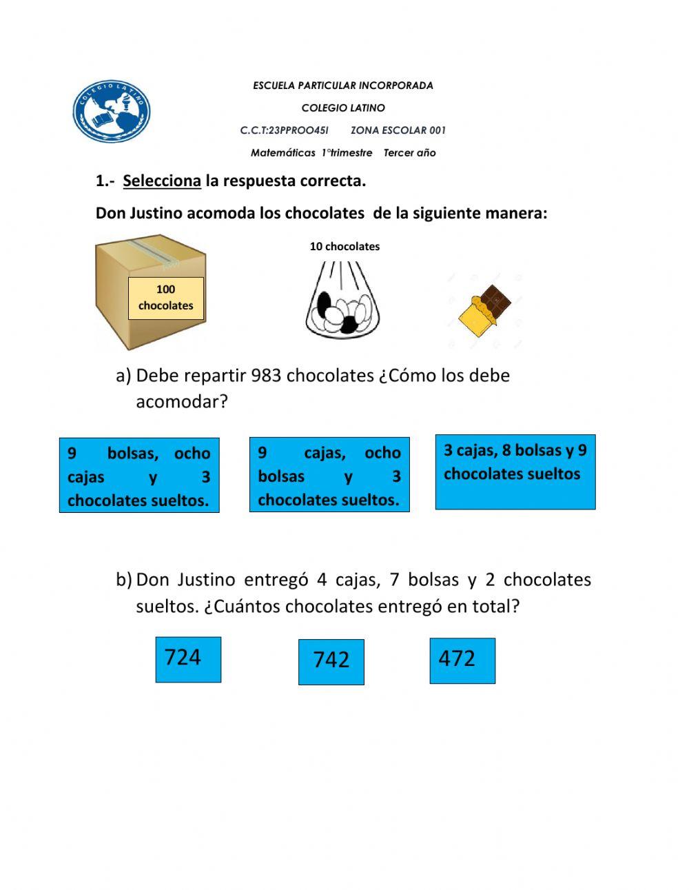 Examen de matemáticas 1° trmestre
