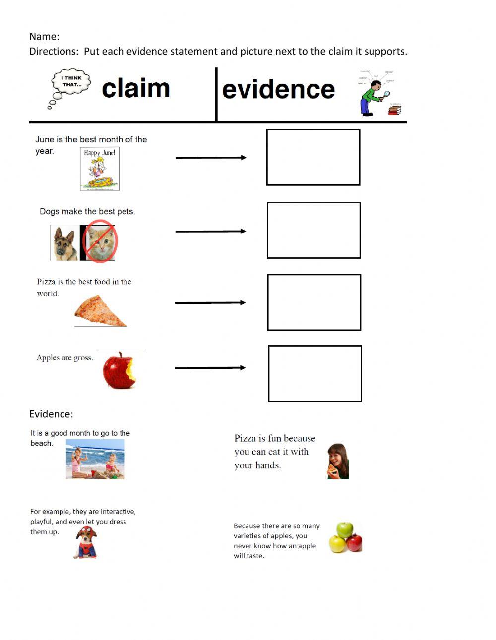 Claim and evide… Free Interactive Worksheets 463284