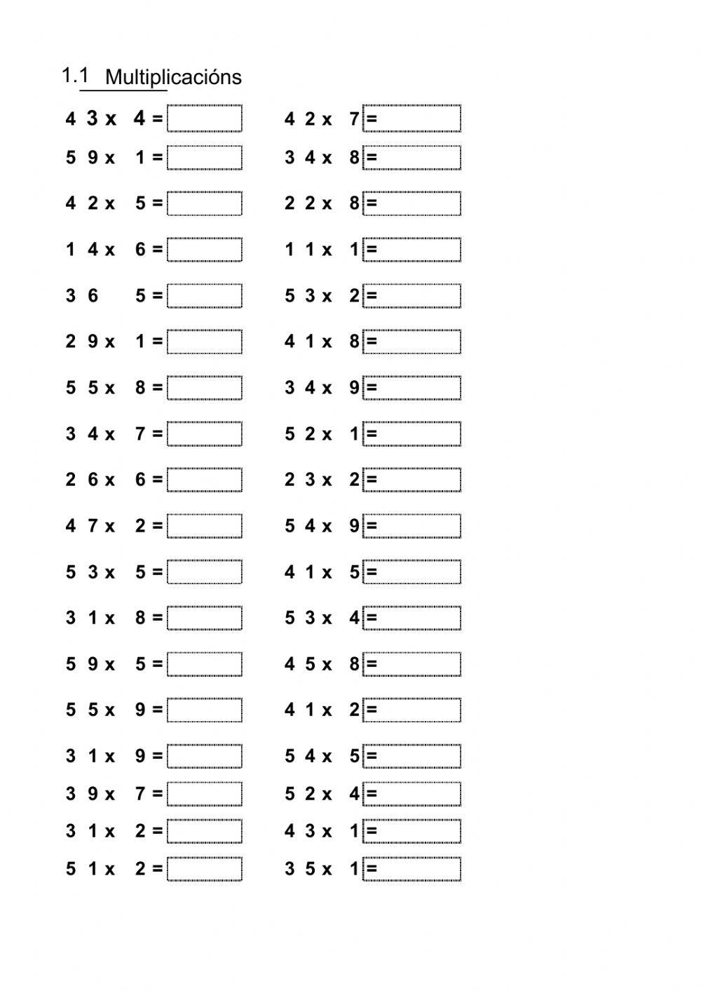 Multiplicación línea 2 cifras