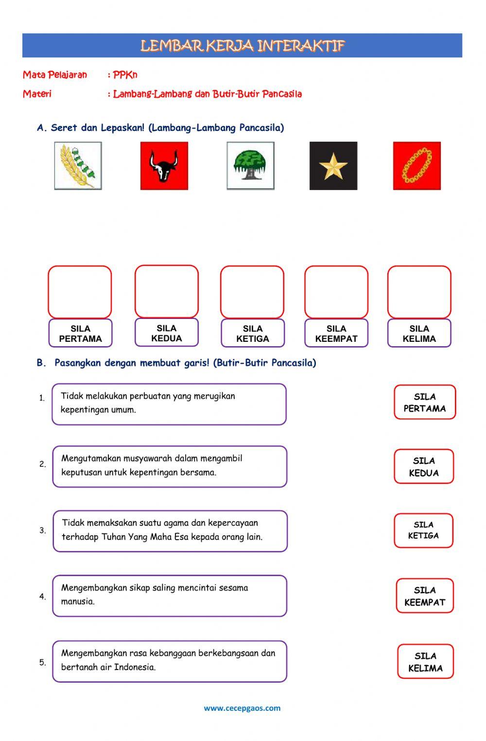 Lembar Kerja Interaktif PPKn tentang Lambang-Lambang dan Butir-Butir Pancasila