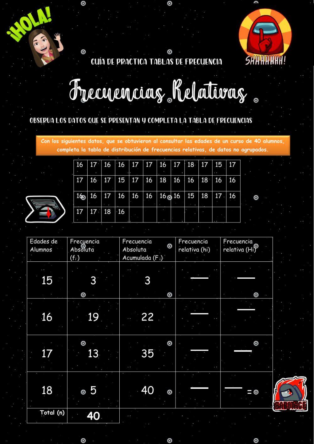 Guia tabla de frecuencias relativa con fracciones