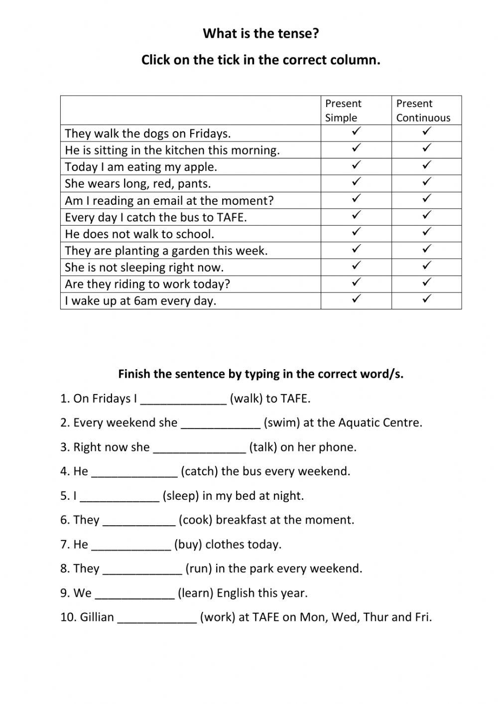 Simple and continuous present tense