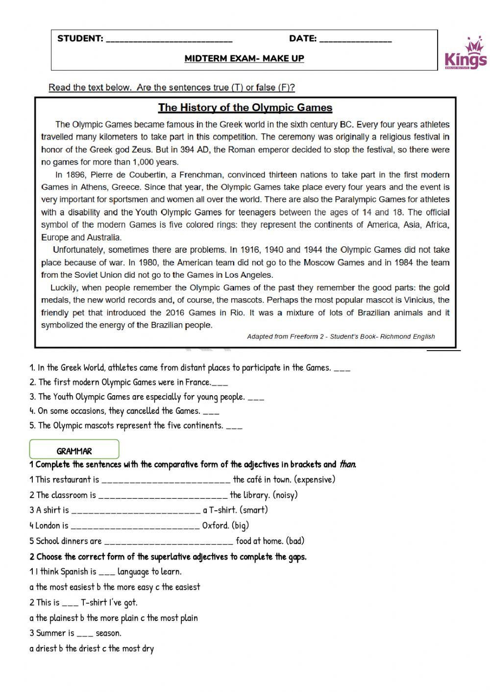 Midterm exam kings- make up