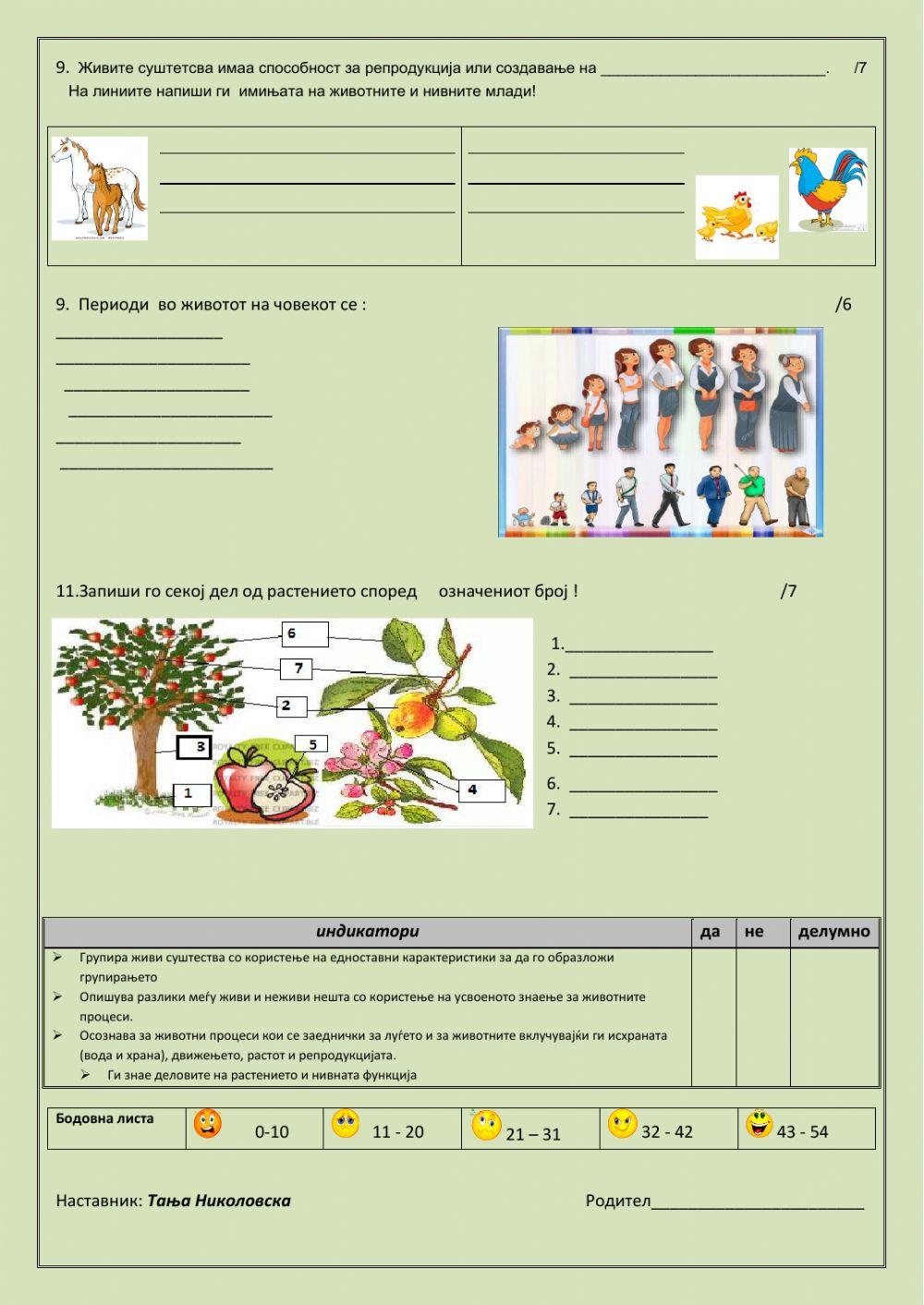 Да го провериме нашето знаење: Животни процеси