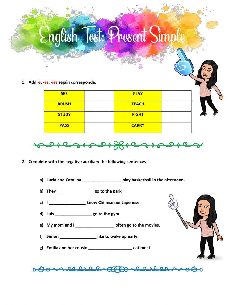 English Test: Present Simple