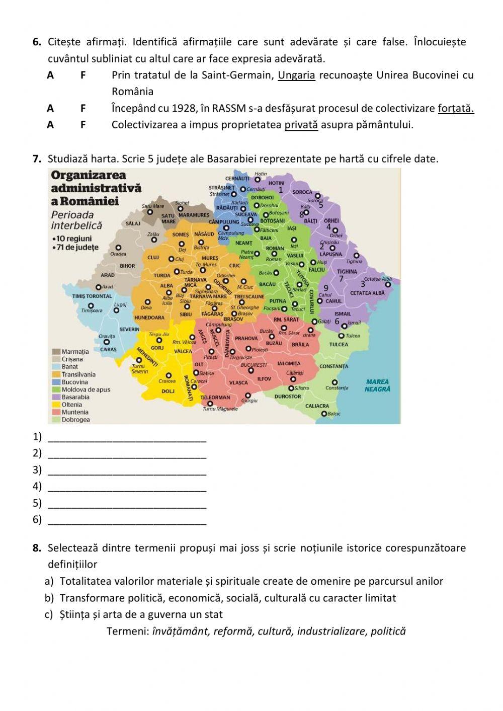 Evaluare cl.IX Istoria romanilor
