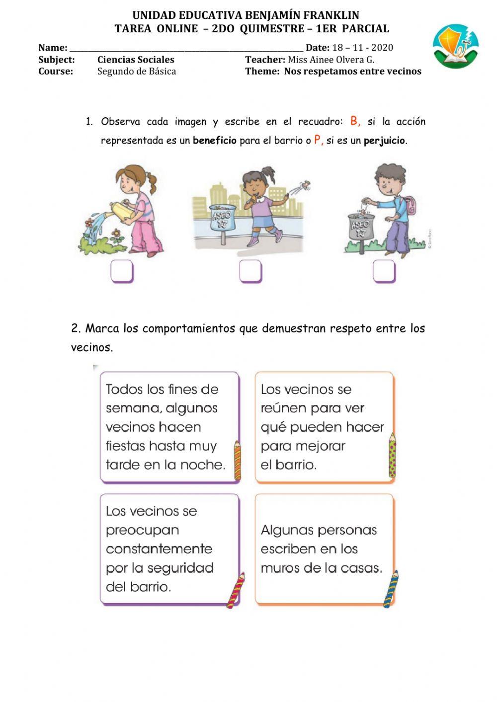 Sociales - TAREA  vecinos nos respetamos