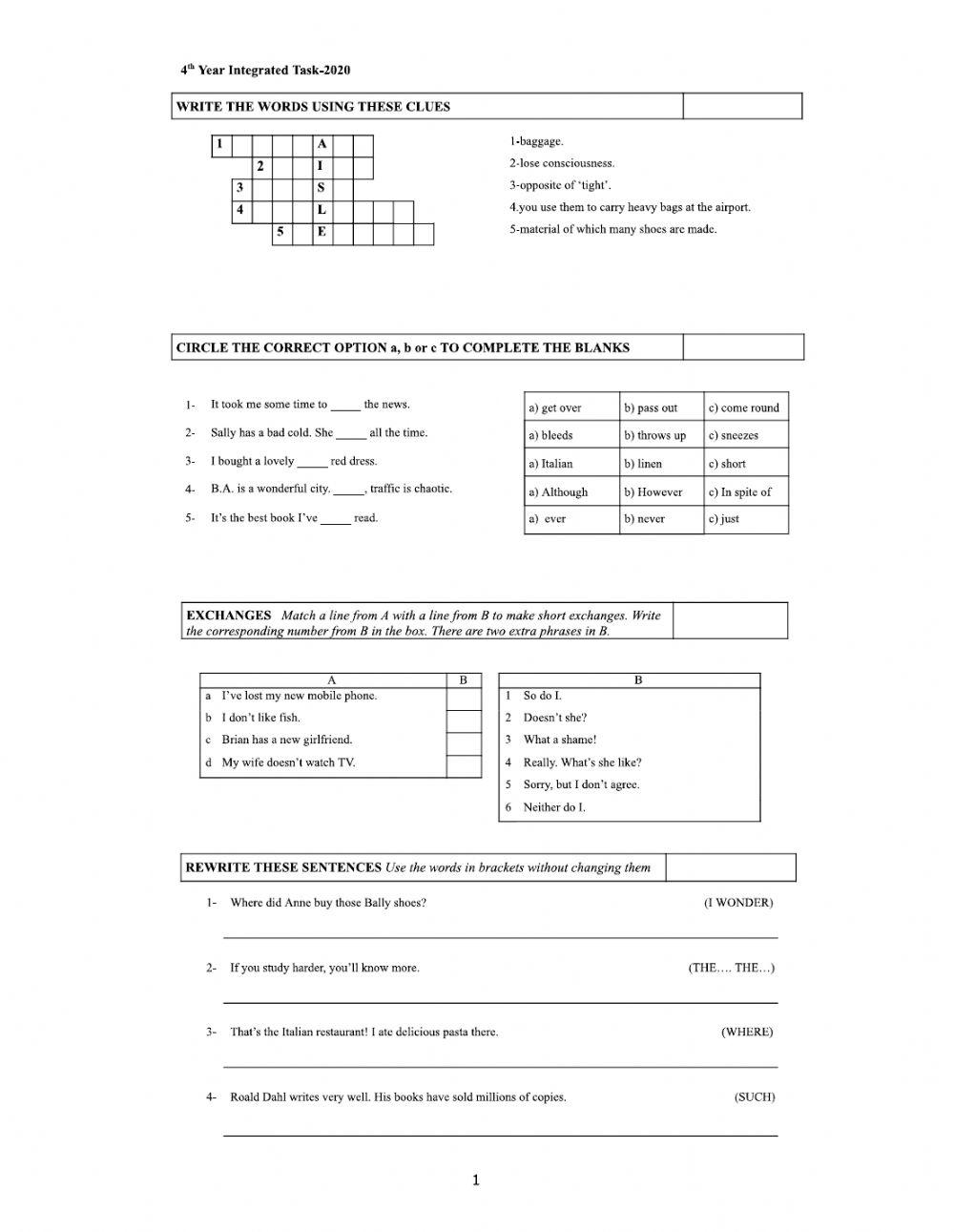 4th Year Integrated Task
