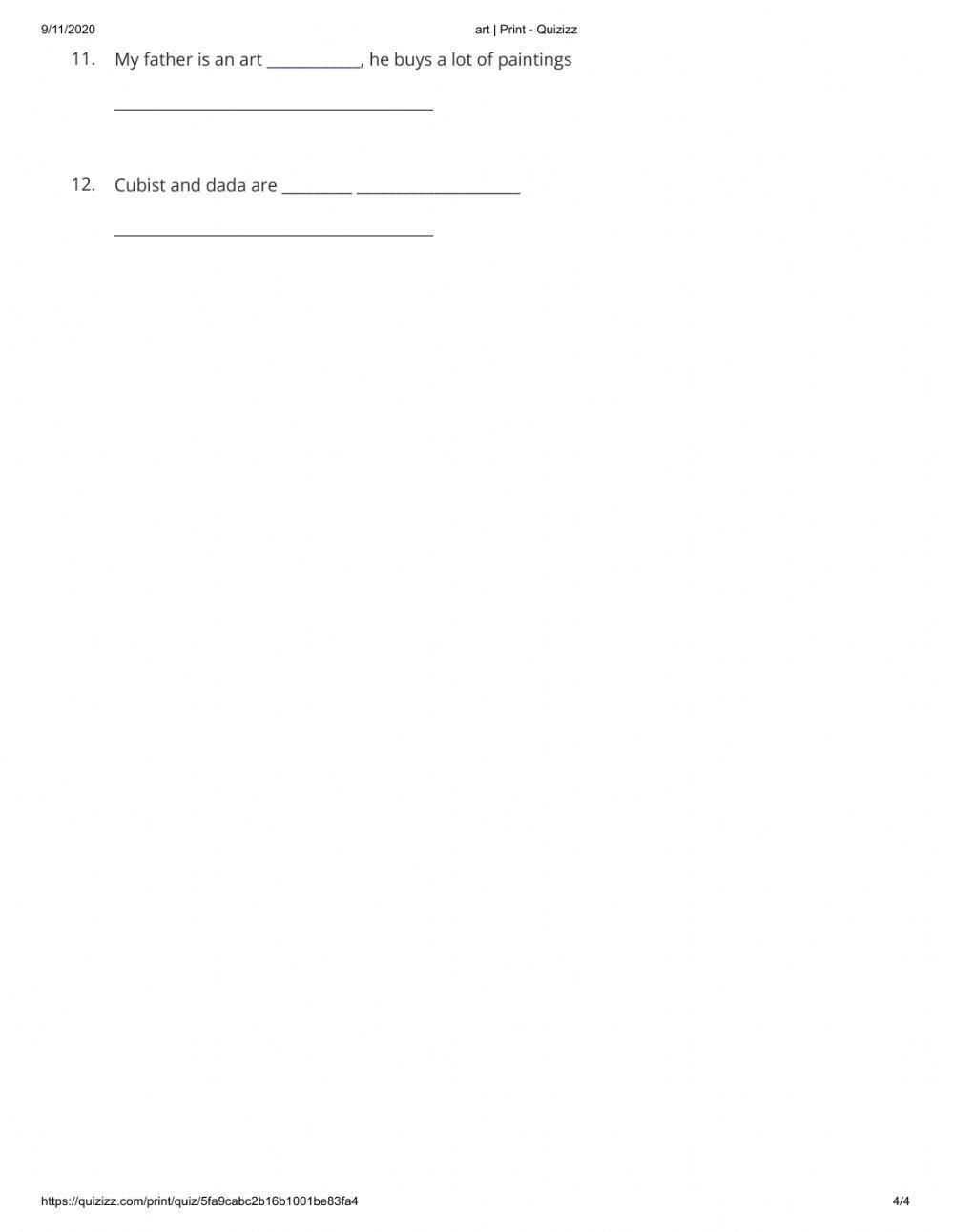 art quizizz