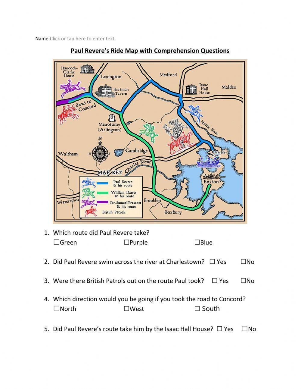 Paul Revere Map and Questions